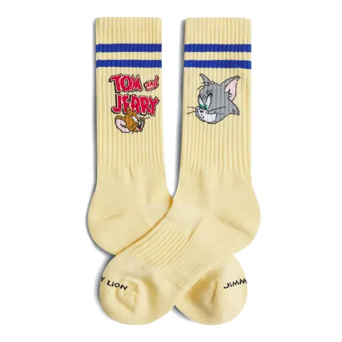 Ανδρικές καί γυναικείες κάλτσες Jimmy Lion Athletic Tom & Jerry Heads - Butter Yellow 