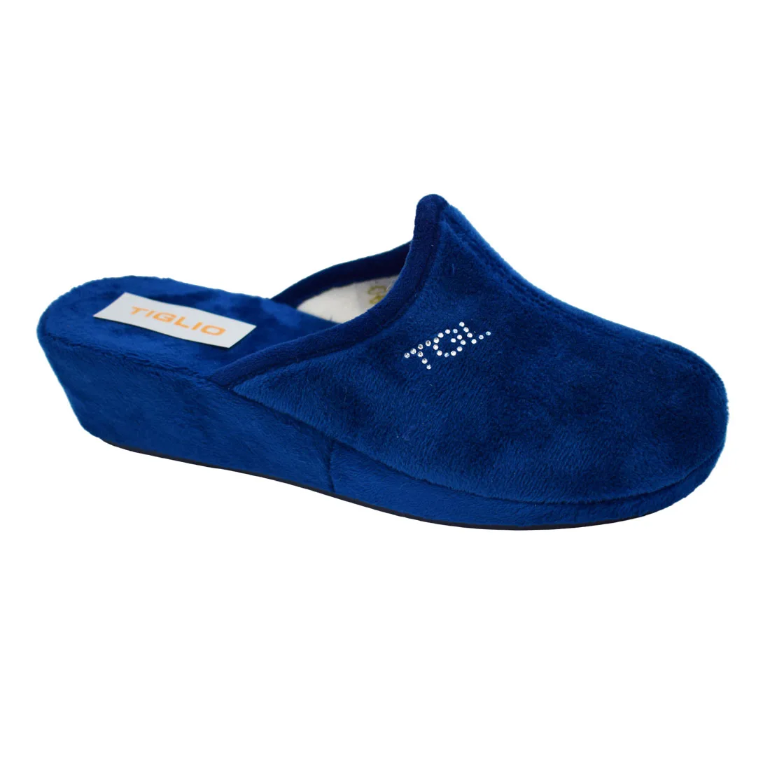 Γυναικείες υφασμάτινες παντόφλες με stras της Tiglio Comfort - Blue