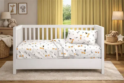 Dimcol Κατωσέντονο Με Λάστιχο bebe Giraffe 599 0,70X1,40X0,15 White-Orange 100% Cotton