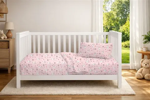Dimcol Σεντόνια Εμπριμέ Σετ 3 τεμ bebe Rabbit Garden 585 120X160 Pink 100% Cotton