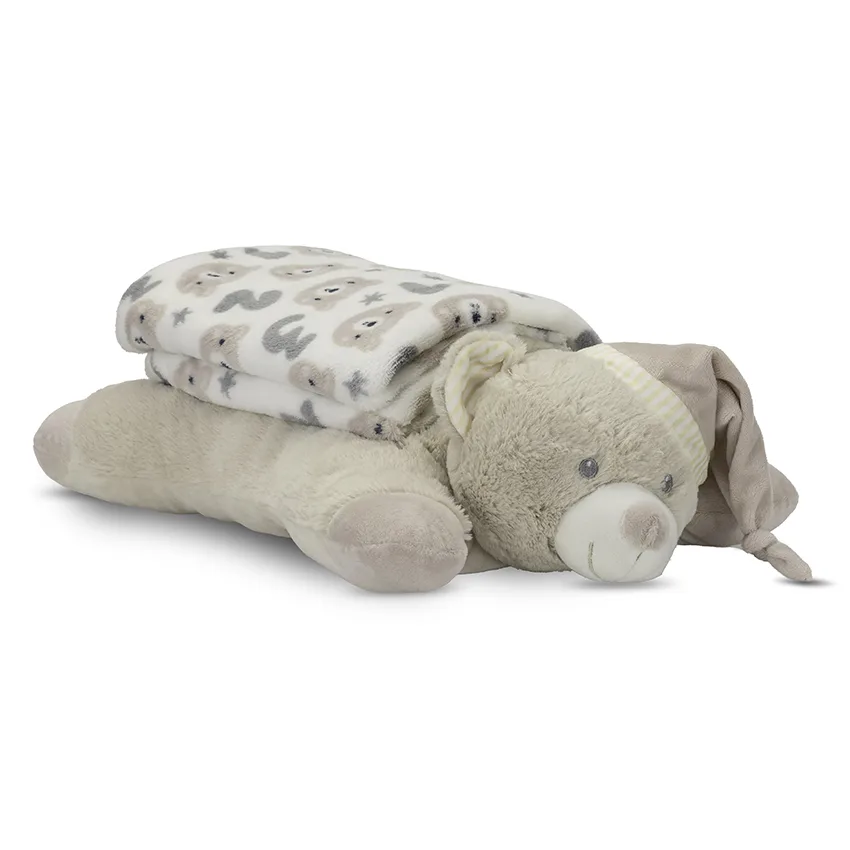 POFFY DUO κουβερτα 90х75см, με μαξιλαρακι ζωακι 45х30см  Beige bear