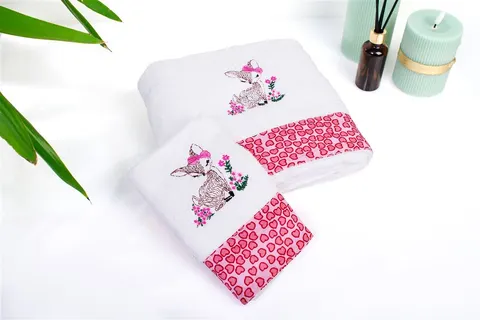 Σετ βρεφικές πετσέτες 2τμχ bebe Deer 197 30X50,70X140 White-Pink 100% Cotton