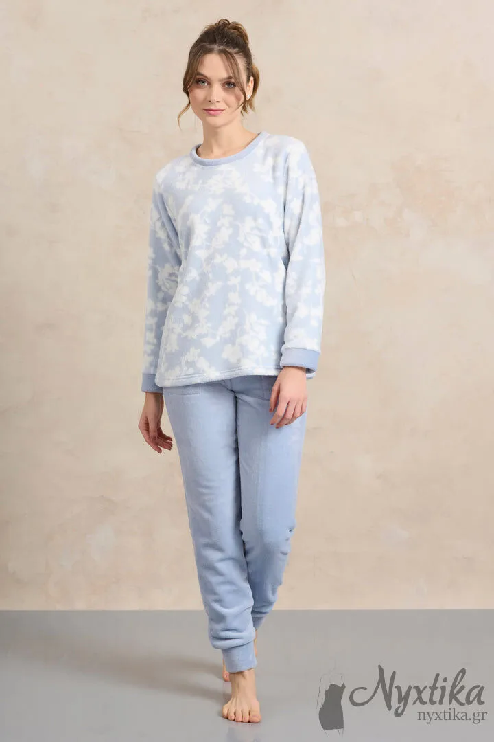 Πολύ Ζεστή Φλίς (fleece) Σιέλ Πυζάμα - Φόρμα Σπιτιού . Εώς 3XLarge