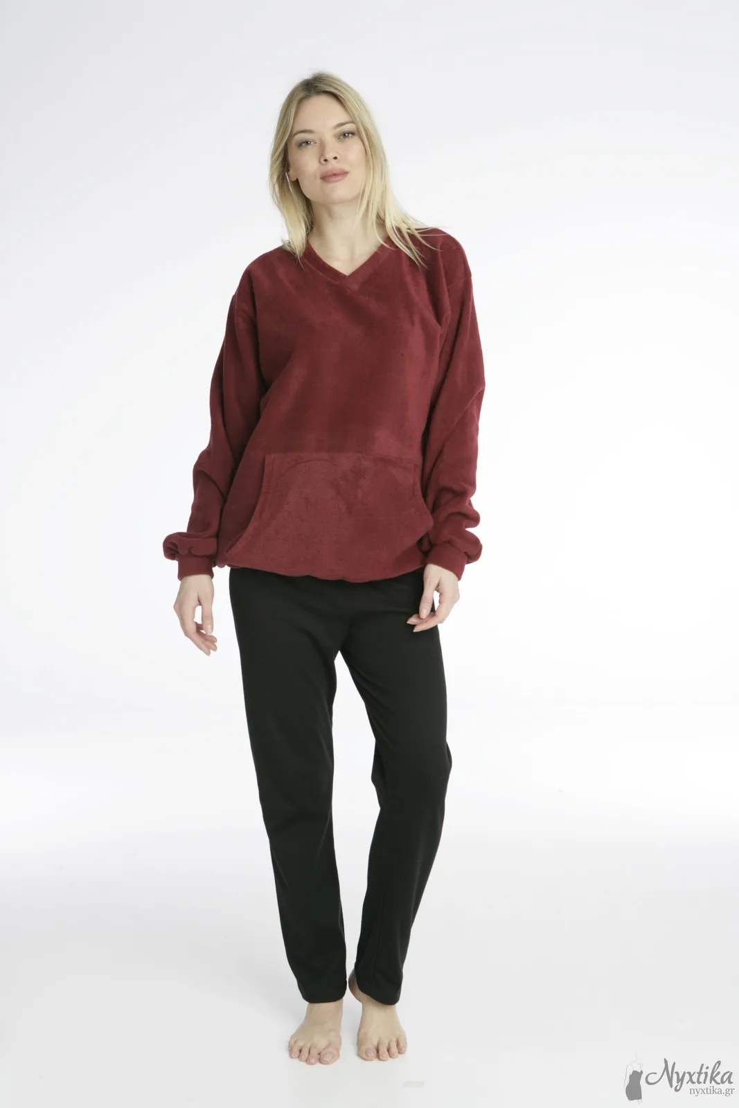 Πολύ Ζεστή Και Απαλή Fleece Φόρμα-  Πυτζάμα - Homewear  Με V Ντεκολτέ , Υπέροχη Σε Πολύ Μεγάλα Μεγέθη, Πολλά Χρώματα, Μπλούζα Παντελόνι, Πωλούνται και Χωριστά.