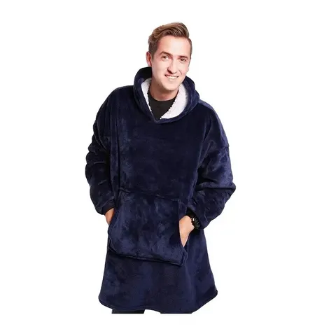 Μπλούζα-Κουβέρτα Fleece με Επένδυση Γουνάκι και Μακριά Μανίκια Μπλε