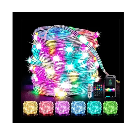 Έξυπνα Λαμπάκια Ρεύματος USB 20m 200 LED με Διάφανο Καλώδιο, App Κινητού και Χειριστήριο Χρώματος Πολύχρωμα
