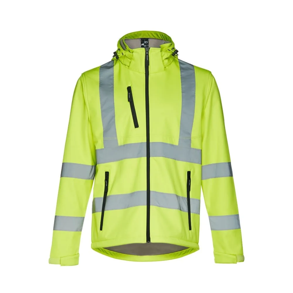 THC ZAGREB WORK. Σακάκι softshell υψηλής ορατότητας (unisex) - xl, εξάχρωμο-κίτρινο - pa_μέγεθος: xl, pa_χρώματα: εξάχρωμο-κίτρινο