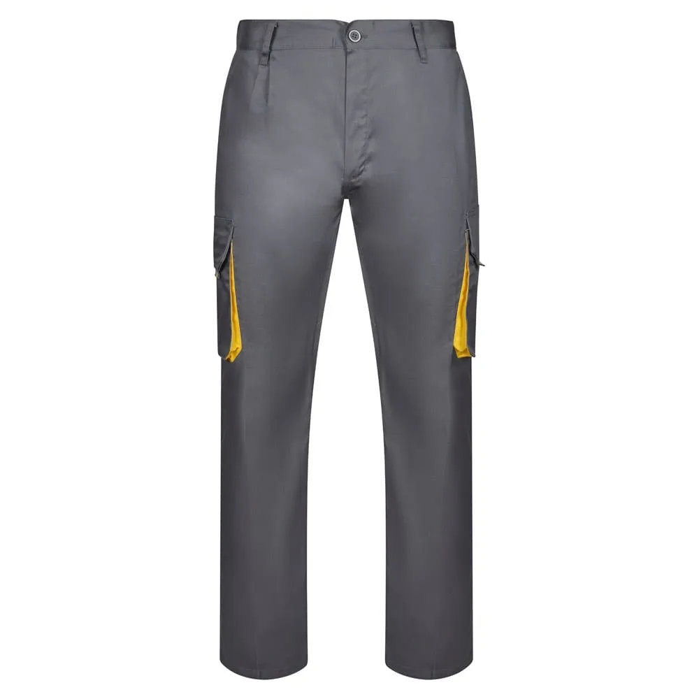 VL HYPNOS. Δίχρωμο παντελόνι twill με πολλαπλές τσέπες (200g/m²), από βαμβάκι (35%) και πολυεστέρα (65%) - 46, γκρί - pa_μέγεθος: 46, pa_χρώματα: γκρί