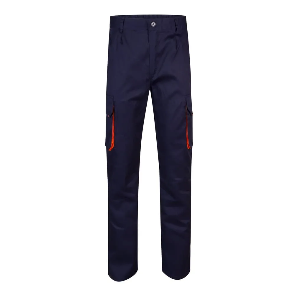 VL HYPNOS. Δίχρωμο παντελόνι twill με πολλαπλές τσέπες (200g/m²), από βαμβάκι (35%) και πολυεστέρα (65%) - 34, μπλε - pa_μέγεθος: 34, pa_χρώματα: μπλε
