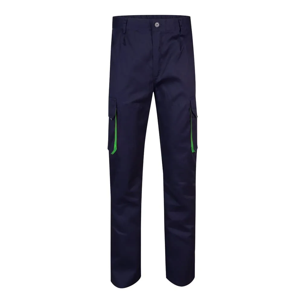 VL HYPNOS. Δίχρωμο παντελόνι twill με πολλαπλές τσέπες (200g/m²), από βαμβάκι (35%) και πολυεστέρα (65%) - 46, μπλε - pa_μέγεθος: 46, pa_χρώματα: μπλε