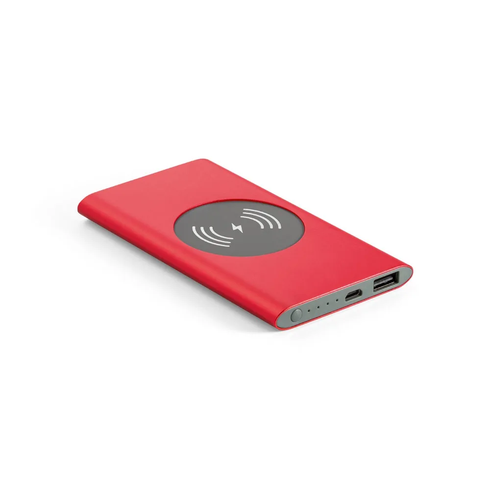 CASSINI. Power bank 4'000 mAh με ασύρματο φορτιστή 5W σε ανακυκλωμένο αλουμίνιο (100% rAL) - κόκκινο - pa_χρώματα: κόκκινο