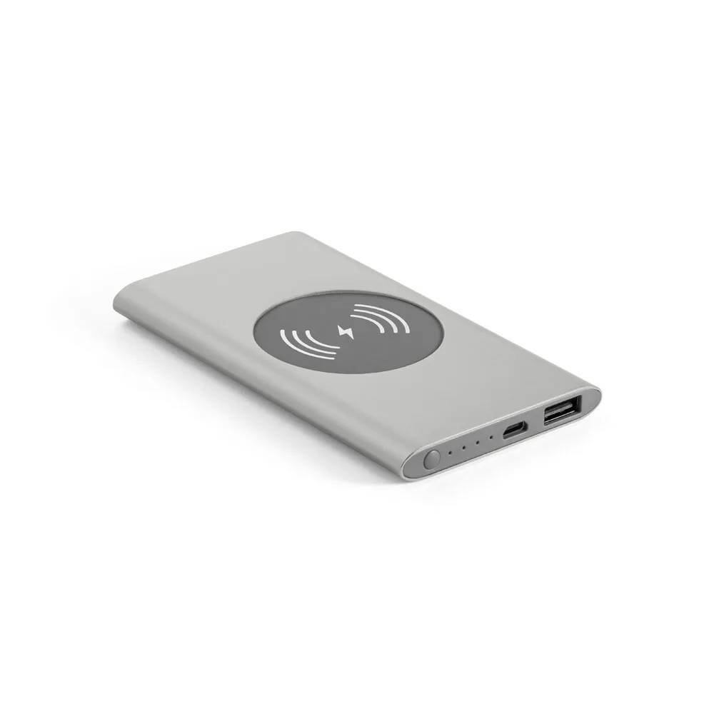 CASSINI. Power bank 4'000 mAh με ασύρματο φορτιστή 5W σε ανακυκλωμένο αλουμίνιο (100% rAL) - σατέν-ασημί - pa_χρώματα: σατέν-ασημί