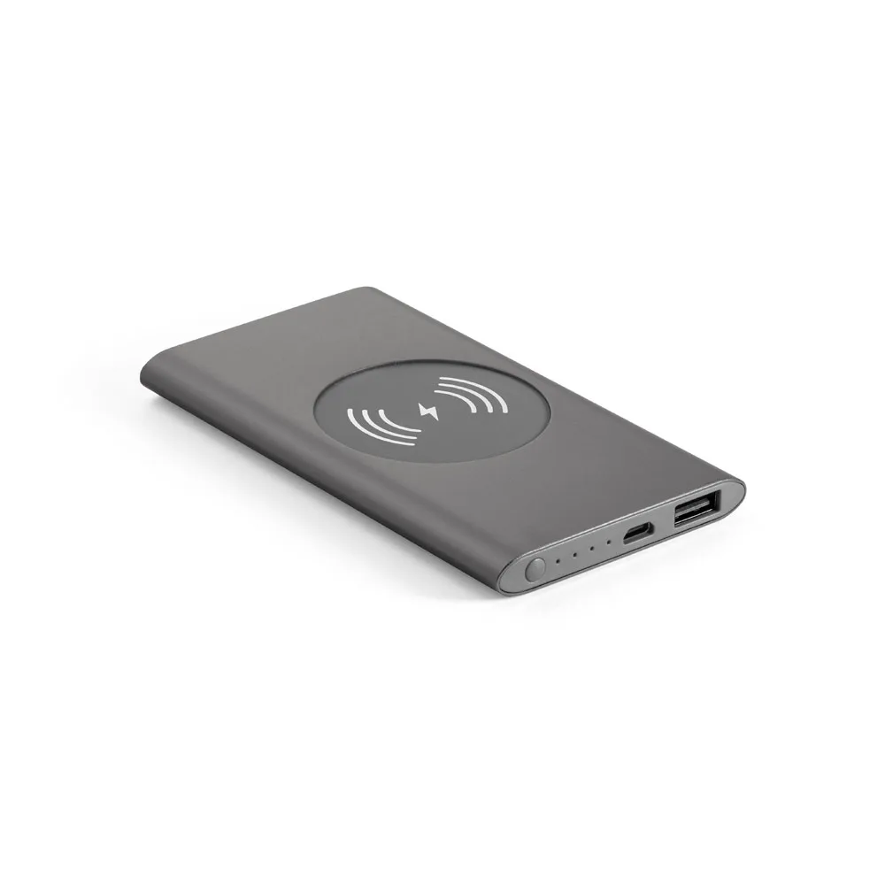 CASSINI. Power bank 4'000 mAh με ασύρματο φορτιστή 5W σε ανακυκλωμένο αλουμίνιο (100% rAL) - σκούρο-γκρι - pa_χρώματα: σκούρο-γκρι