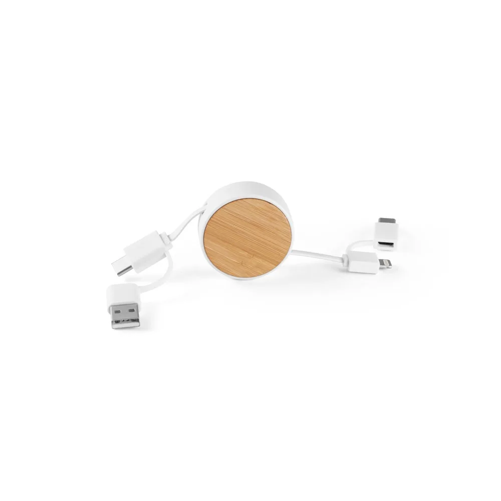 RUBINS. Αναδιπλούμενο καλώδιο USB 6 σε 1 από ανακυκλωμένο ABS (100% rABS) και μπαμπού - λευκό - pa_χρώματα: λευκό