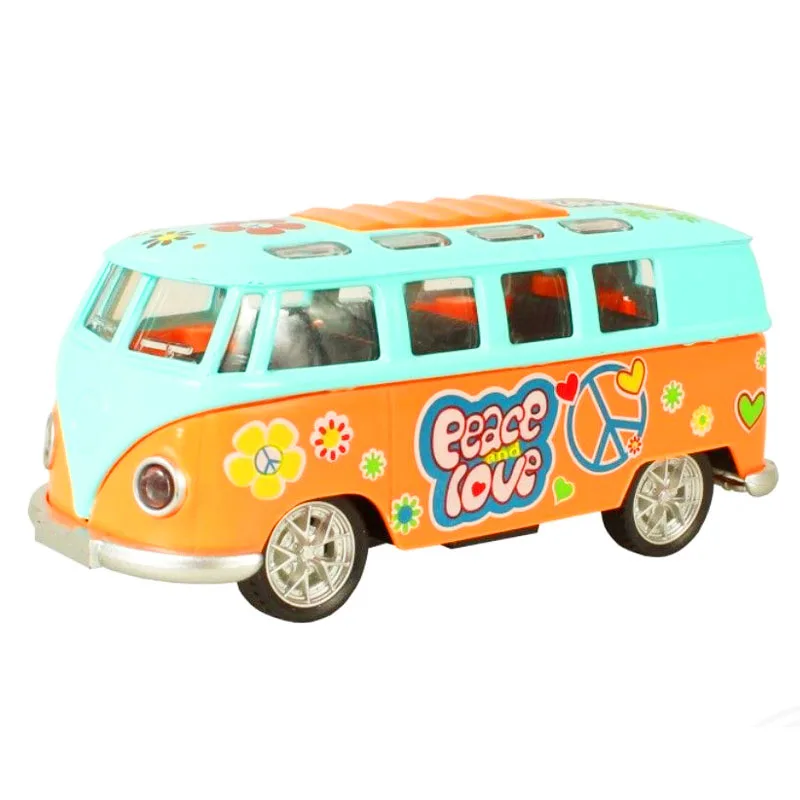 Μινιατούρα Μεταλλικό Αυτοκίνητο VW Flower Power Bus Με Φως και Ήχο Γαλάζιο Πορτοκαλί Χρώμα