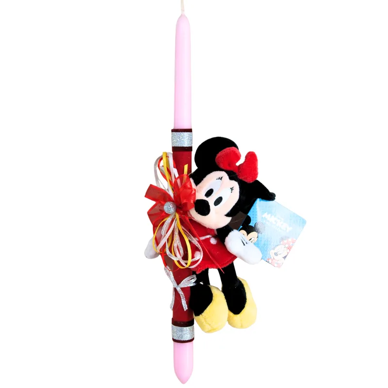 Πασχαλινή Λαμπάδα  Minnie Mouse με Κόκκινο Φόρεμα "Mickey Mouse Club" Λούτρινο 20cm