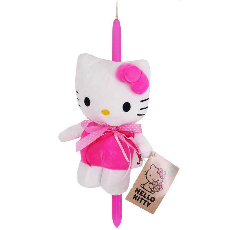 Πασχαλινή Λαμπάδα Hello Kitty Με Ροζ Φόρμα και Φιογκάκι Λούτρινο 24cm