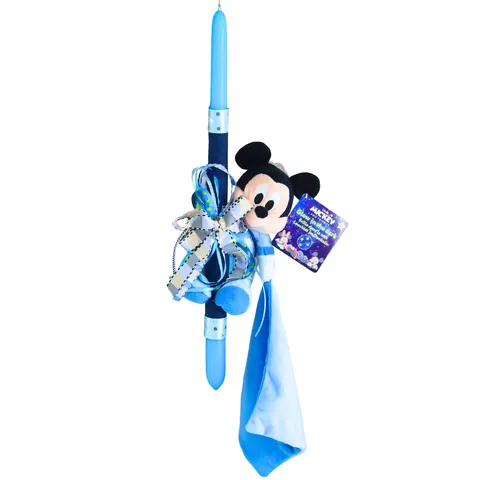 Πασχαλινή Λαμπάδα Mickey Mouse που Φωσφορίζει στο Σκοτάδι με Πανάκι Παρηγοριάς και Μπλε Πιτζάμες Βρεφικό Λούτρινο 17cm