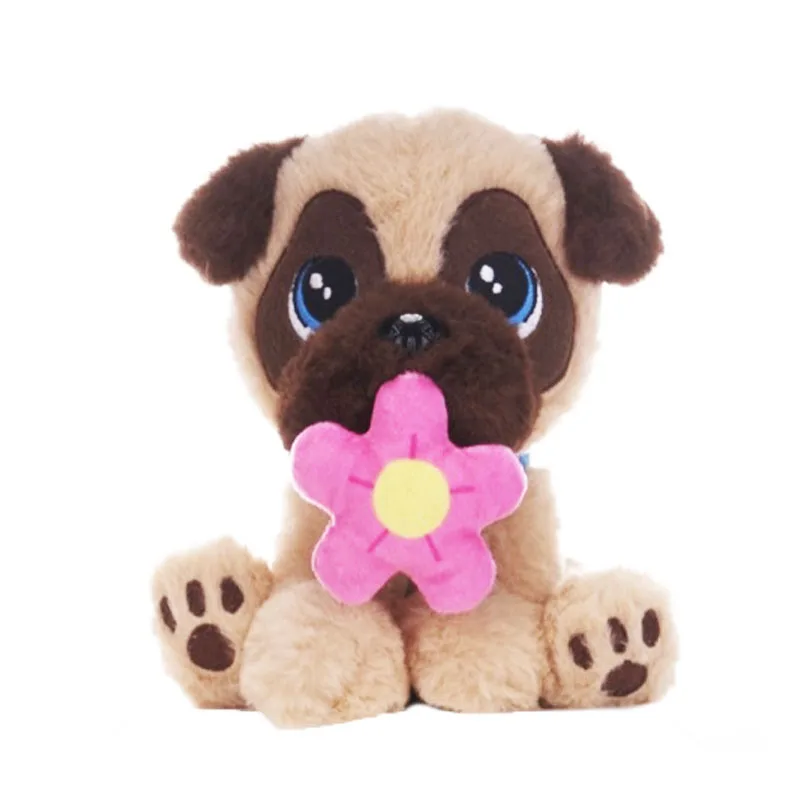 Σκυλάκι Pug με Λουλούδι στο Στόμα Λούτρινο 15cm