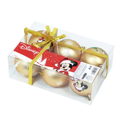 Mickey Mouse Χριστουγεννιάτικες Μπάλες Σετ 6 τεμαχίων Χρυσό Χρώμα 8cm