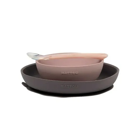 Σετ Φαγητού 3 Τεμαχίων Nattou Silicon Pink για 6m+ N876797