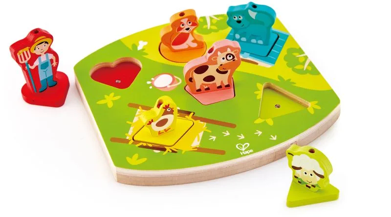 Ξύλινο Πάζλ Hape Happy Puzzles Ζωάκια Φάρμας με Ήχο για 3+ E1614A