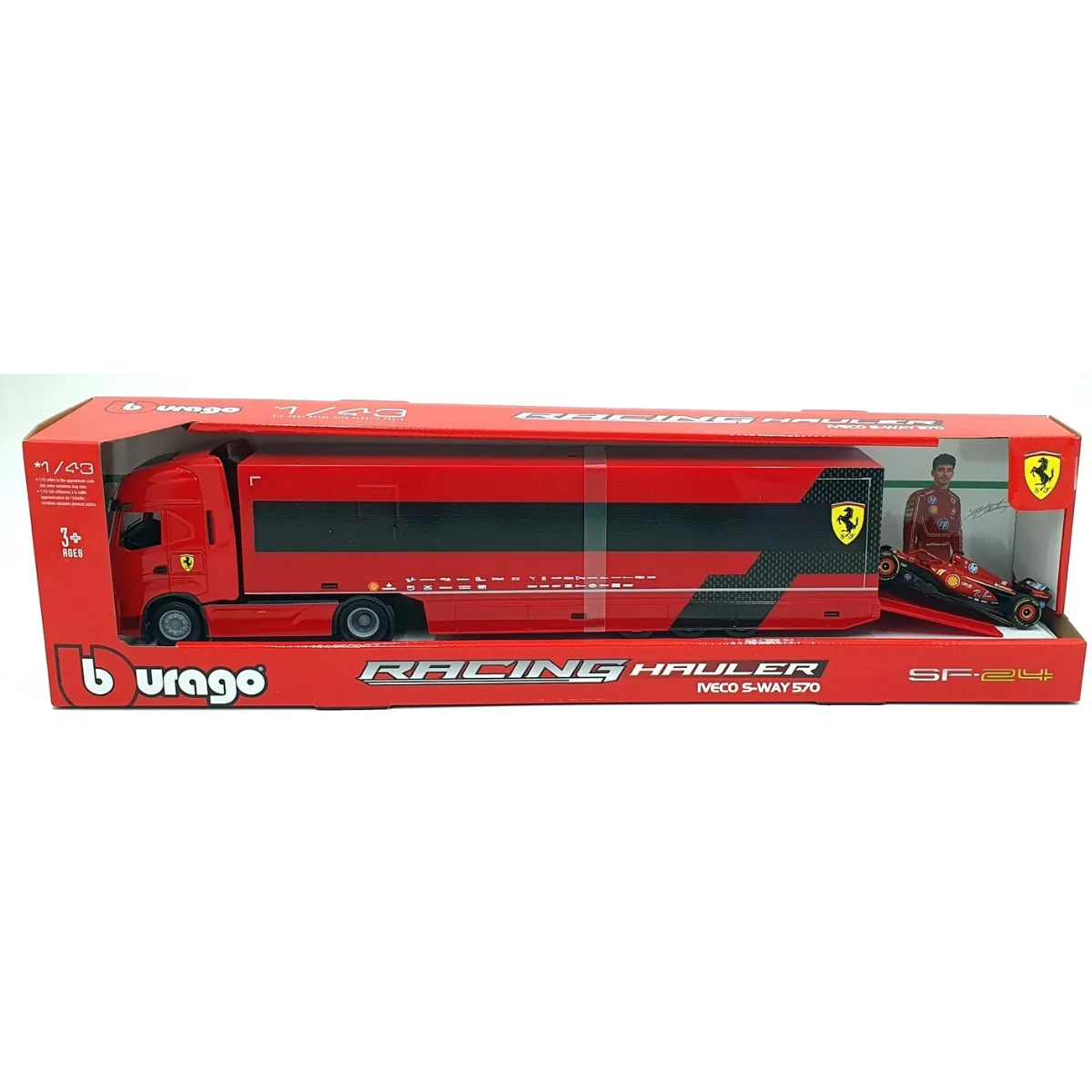 Μινιατούρα Bburago –Νταλίκα Ferrari  Iveco S-Way 570 Racing Transport with Ferrari SF-24 #16 Charles Leclerc 1/43 (38687)