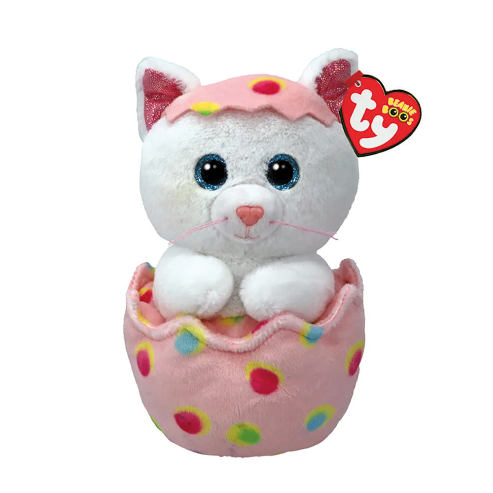 Λούτρινο TY Beanie Boos Giggles Χνουδωτή Γατούλα Σε Αυγό Λευκό & Ροζ 15εκ 1607-37369