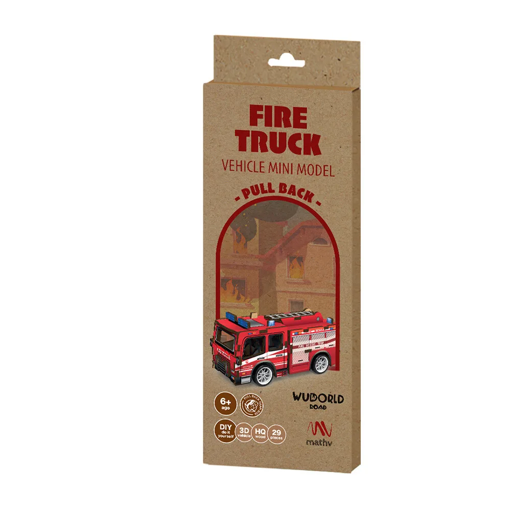 Ξύλινη Κατασκευή Pull Back Fire Truck
