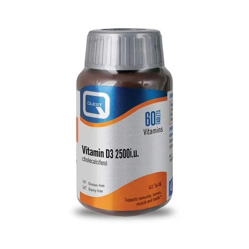 Quest Vitamin D3 2500iu Συμπλήρωμα Διατροφής για τη Διατήρηση της Υγείας των Οστών, των Δοντιών και των Μυών, 60tabs