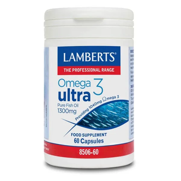 Lamberts Omega 3 Ultra Pure Fish Oil 1300mg Συμπλήρωμα Ιχθυελαίων για Καρδιά, Αρθρώσεις, Δέρμα & Εγκέφαλο 60 Caps