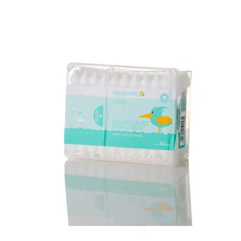 Helenvita Baby Cotton Buds Μπατονέτες από ανώτερης ποιότητας 100% καθαρό βαμβάκι, 50 τεμάχια