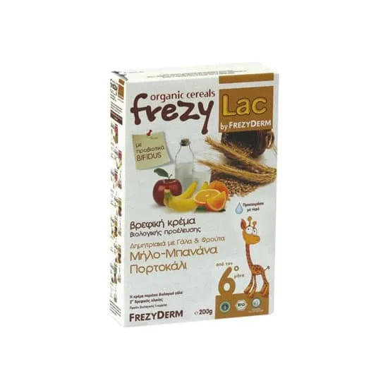 Frezyderm Frezylac Βιολογική Κρέμα για Βρέφη μετά τον 6ο Μήνα Δημητριακά με Γάλα & Φρούτα Μήλο Μπανάνα Πορτοκάλι 200gr