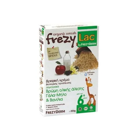 Frezyderm Frezylac Βιολογική Κρέμα για Βρέφη μετά τον 6ο Μήνα με Δημητριακά Βρώμης Ολικής Άλεσης Γάλα Μήλο & Βανίλια 200gr