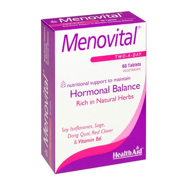 Health Aid Menovital Φυτικό Συμπλήρωμα Διατροφής με φυτο-οιστρογόνα για πριν μετά και κατά την Εμμηνόπαυση 60 ταμπλέτες