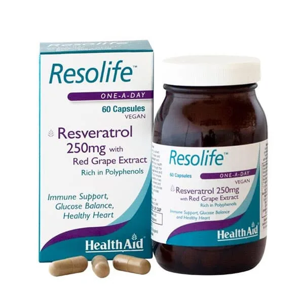 Health Aid Resolife 250mg Συμπλήρωμα Διατροφής με Ρεσβερατρόλη & Πολυφαινόλες Κόκκινου Σταφυλιού για την Καλή Υγεία του Ανοσοποιητικού & του Καρδιαγγειακού Συστήματος 60 Κάψουλες