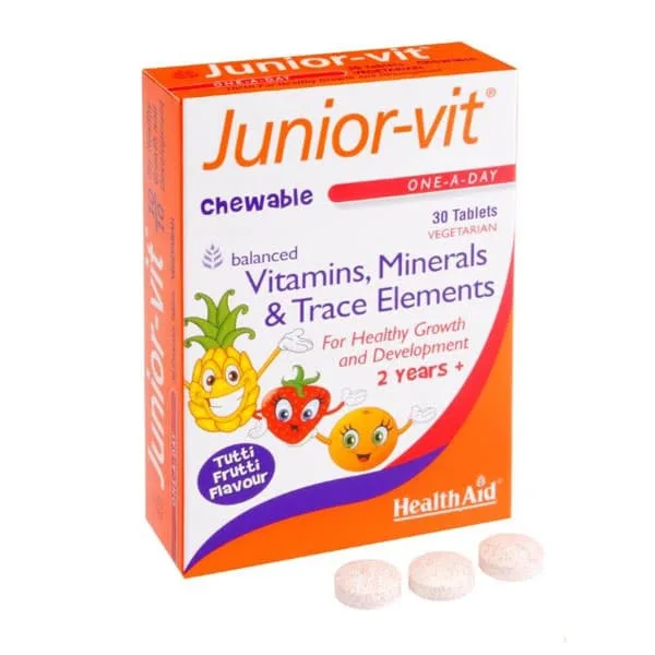 Health Aid Junior-Vit 30 Μασώμενες Ταμπλέτες - Ισορροπημένη Πολυβιταμινούχος Σύνθεση Ειδική Για Παιδιά