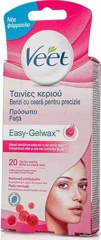 Veet Easy-Gel Ταινίες Αποτρίχωσης Προσώπου Κρύο Κερί Με Άρωμα Βουτύρου Καριτέ και Μούρων Aκάι 20τμχ