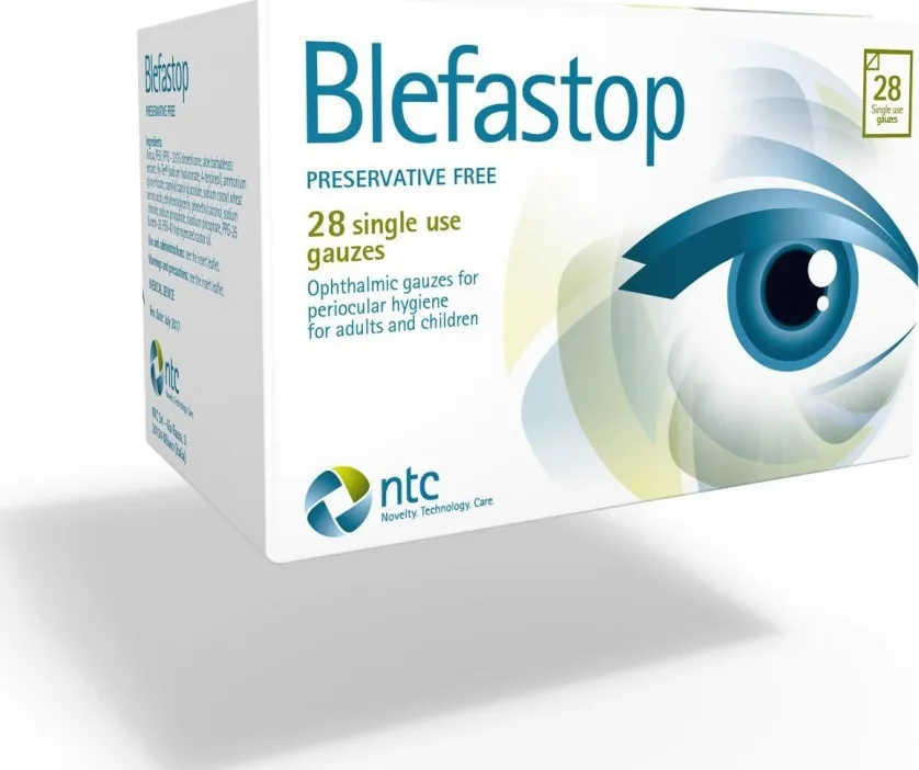 NTC Pharma Blefastop Οφθαλμικές Γάζες Ιδιαίτερα Κατάλληλες για την Υγιεινή των Βλεφάρων, οφθαλμ. αποστ. x 28τεμ