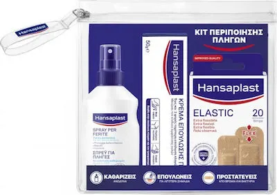 Hansaplast Κιτ Περιποίησης Πληγών Elastic Strips 20τμχ & Σπρέι για Πληγές 100ml & Κρέμα Επούλωσης Πληγών 50gr