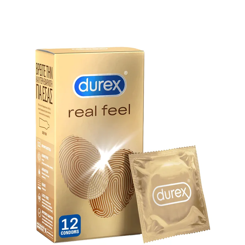 Durex Real Feel Προφυλακτικά από Προηγμένο Υλικό για πιο Φυσική Αίσθηση Κατά την Επαφή, 12 τμχ