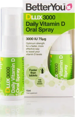 BetterYou DLux 3000 IU Vitamin D Oral Spray Υπογλώσσιο σπρέι D3 15ml 100 Ψεκασμοί