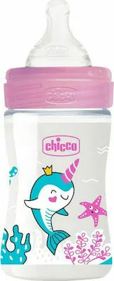 ​Chicco Well Being Πλαστικό Μπιμπερό 0m+ με Θηλή Σιλικόνης Χρώμα Ροζ / 150ml