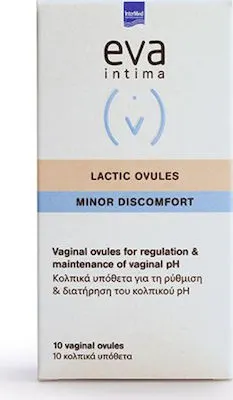 Intermed Eva Intima Minor Discomfort Lactic Ovules Κολπικά Υπόθετα με Χαμομήλι και Αλόη 10τμχ
