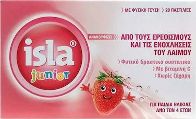 FarmaSyn Isla Junior Παστίλιες με Γεύση Φράουλα για τη Βραχνάδα και τον Ερεθισμένο Λαιμό (για Παιδιά από 4 Ετών) 20τμχ