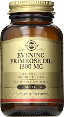SOLGAR Evening Primrose Oil 1300mg Συμπλήρωμα Διατροφής με Έλαιο Νυχτολούλουδου για την Ενίσχυση του Καρδιαγγειακού & Νευρικού Συστήματος, Αντιμετωπίζει τα Προεμμηνορροϊκά Συμπτώματα & Ανακουφίζει από τα Συμπτώματα της Εμμηνόπαυσης 30 softgels