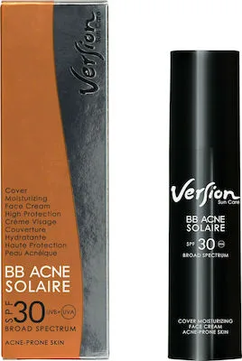 Version Derma BB Acne Solaire Cover Moisturizing Face Cream for Acne Prone Skin SPF30, Ενυδατική Καλυπτική & Αντηλιακή Κρέμα Ημέρας Για Ακνεϊκό Δέρμα, 50ml