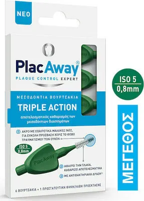 PlacAway Triple Action Μεσοδόντια Βουρτσάκια 0.8mm Πράσινα 6τμχ