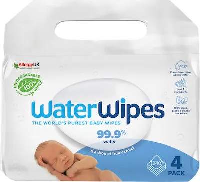 ​  WaterWipes Μωρομάντηλα Βιοδιασπώμενα, Άοσμα με 99.9% Νερό 240τμχ  ​