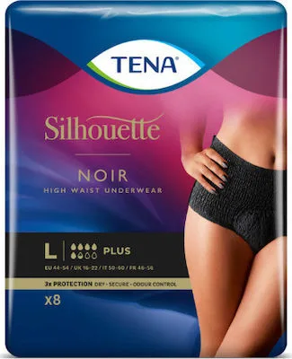 Tena Silhouette Noir Plus Εσώρουχα Ακράτειας Large σε Μαύρο χρώμα 8τμχ